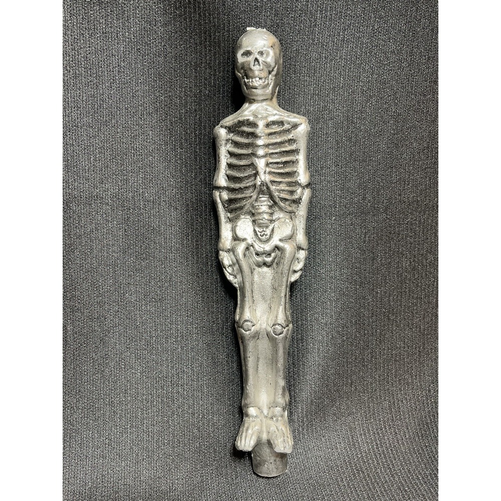 Halloween Taper Candle Skeleton Silver Colored Unused Unique VTG